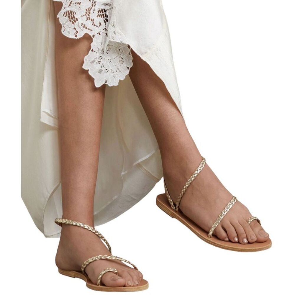 Ancient Greek Sandals Womens Eleftheria Braided Leather Sandals 36 Platinum  NIB